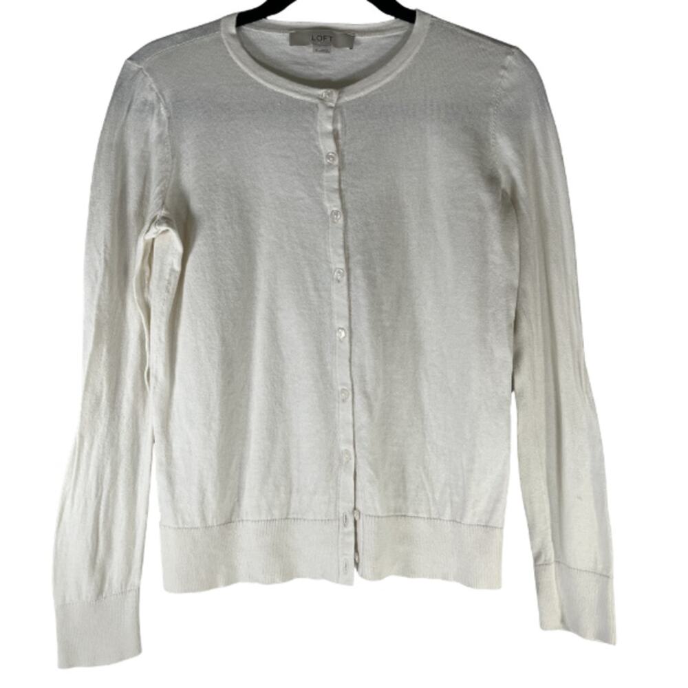Loft Cream Crew Neck Lightweight Buttoned Cardigan Overlay Sweater XS